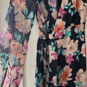 Leyden Black Floral Dress with Pink, Teal & Peach Accents